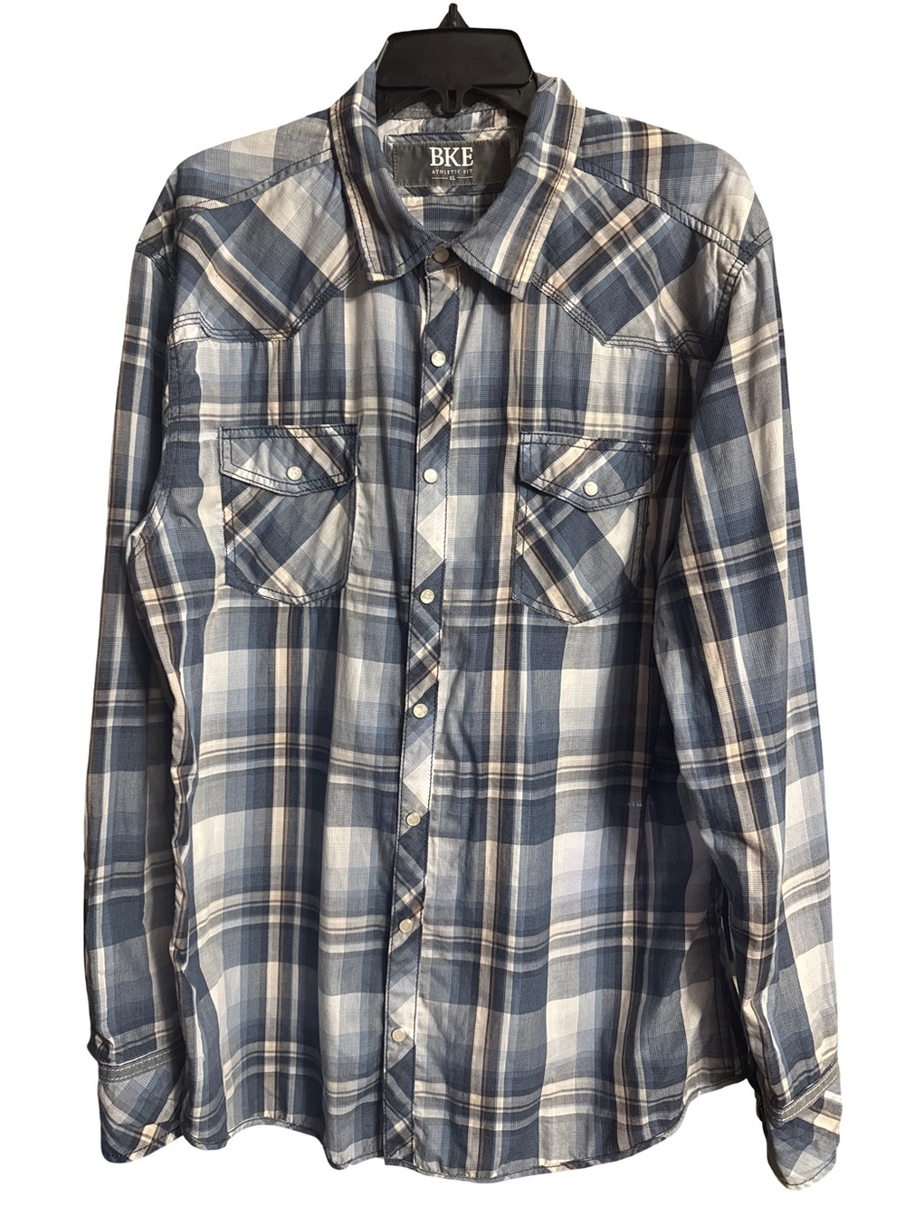 BKE Men's Blue Plaid Athletic Fit Long Sleeve Button-Down Shirt Size XL